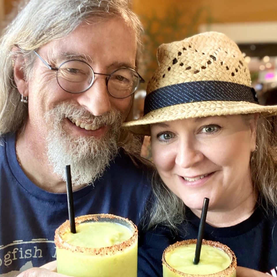 Jon and Juli enjoying an Avocado Margarita on a hot Texas afternoon.